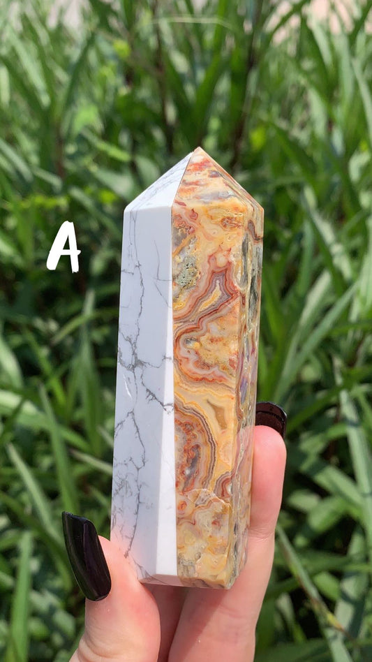 Howlite And Crazy Lace Agate Mixed Tower