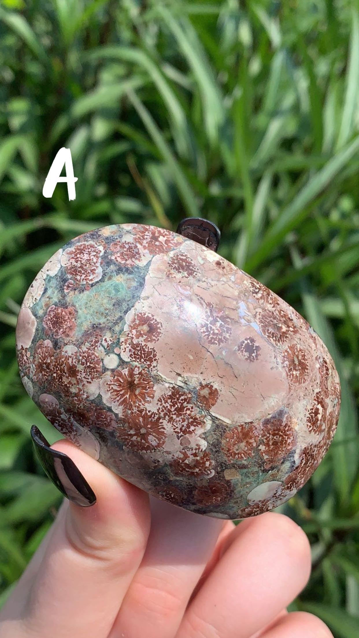 Green Flower Rhyolite Palm Stone