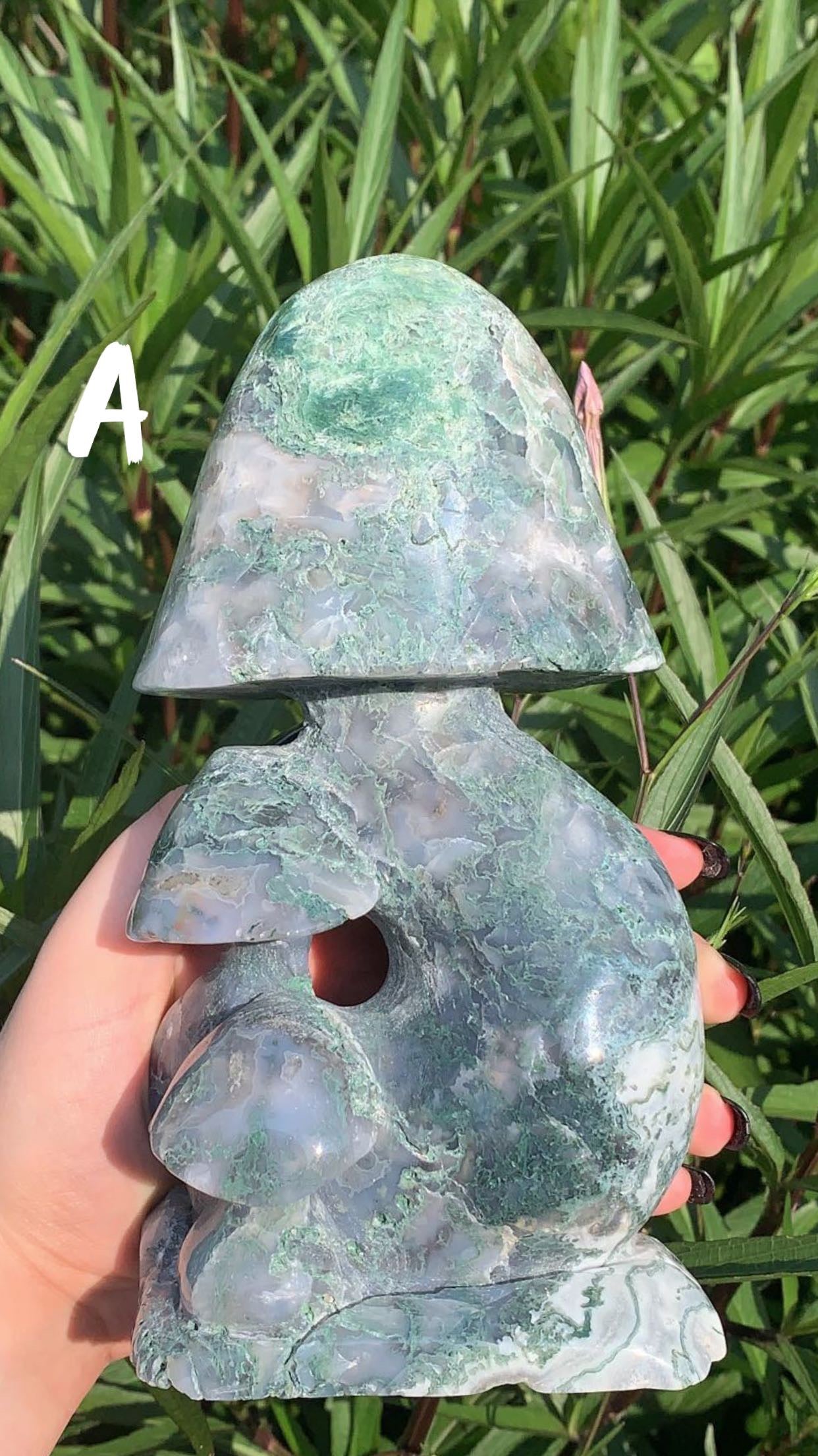 Large Moss Agate Mushroom Cluster