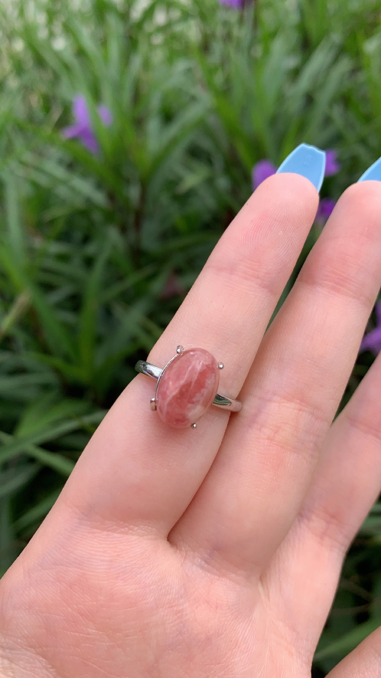 S925 Adjustable Rhodochrosite Ring