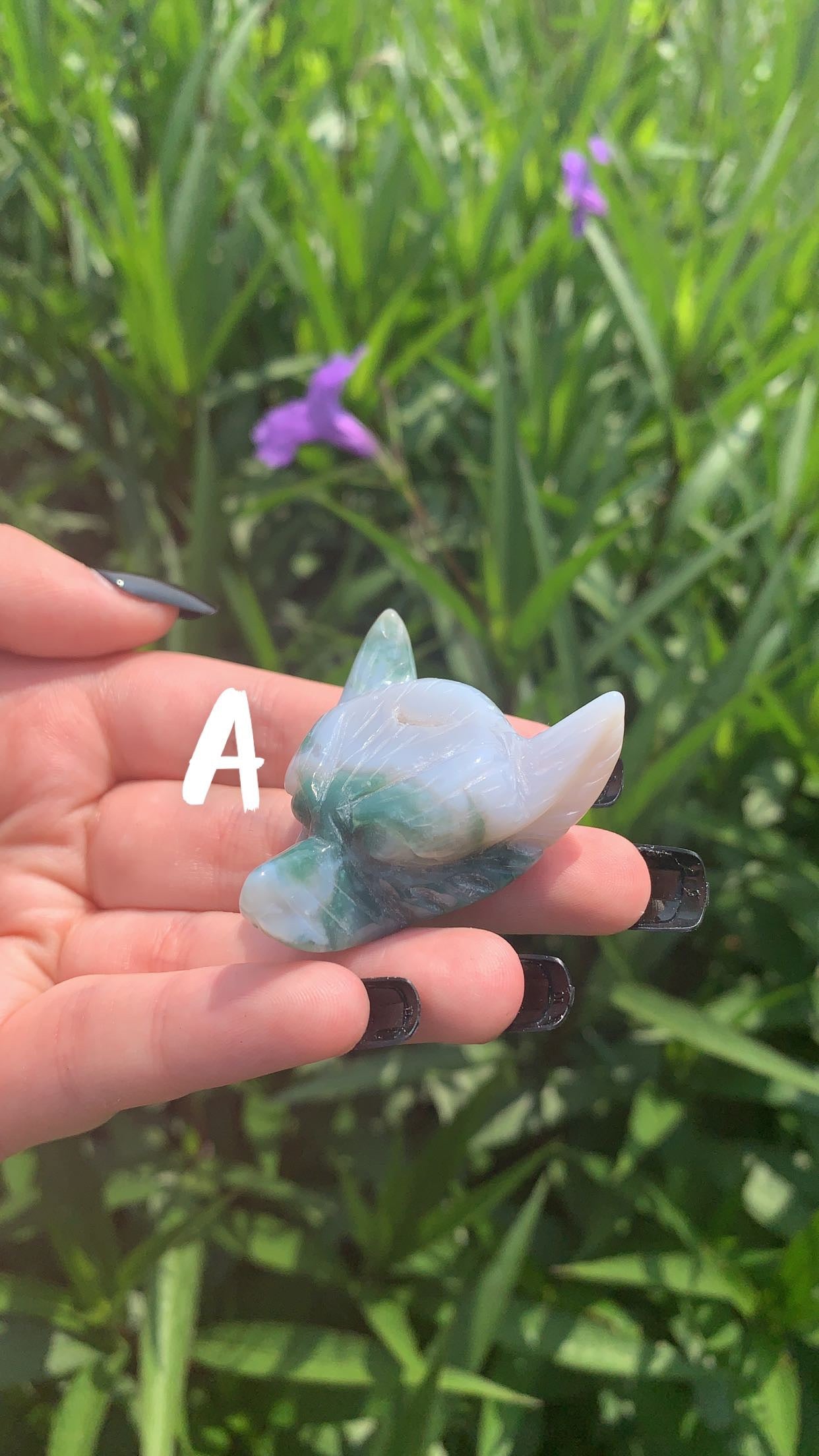 Moss Agate Wolf Head