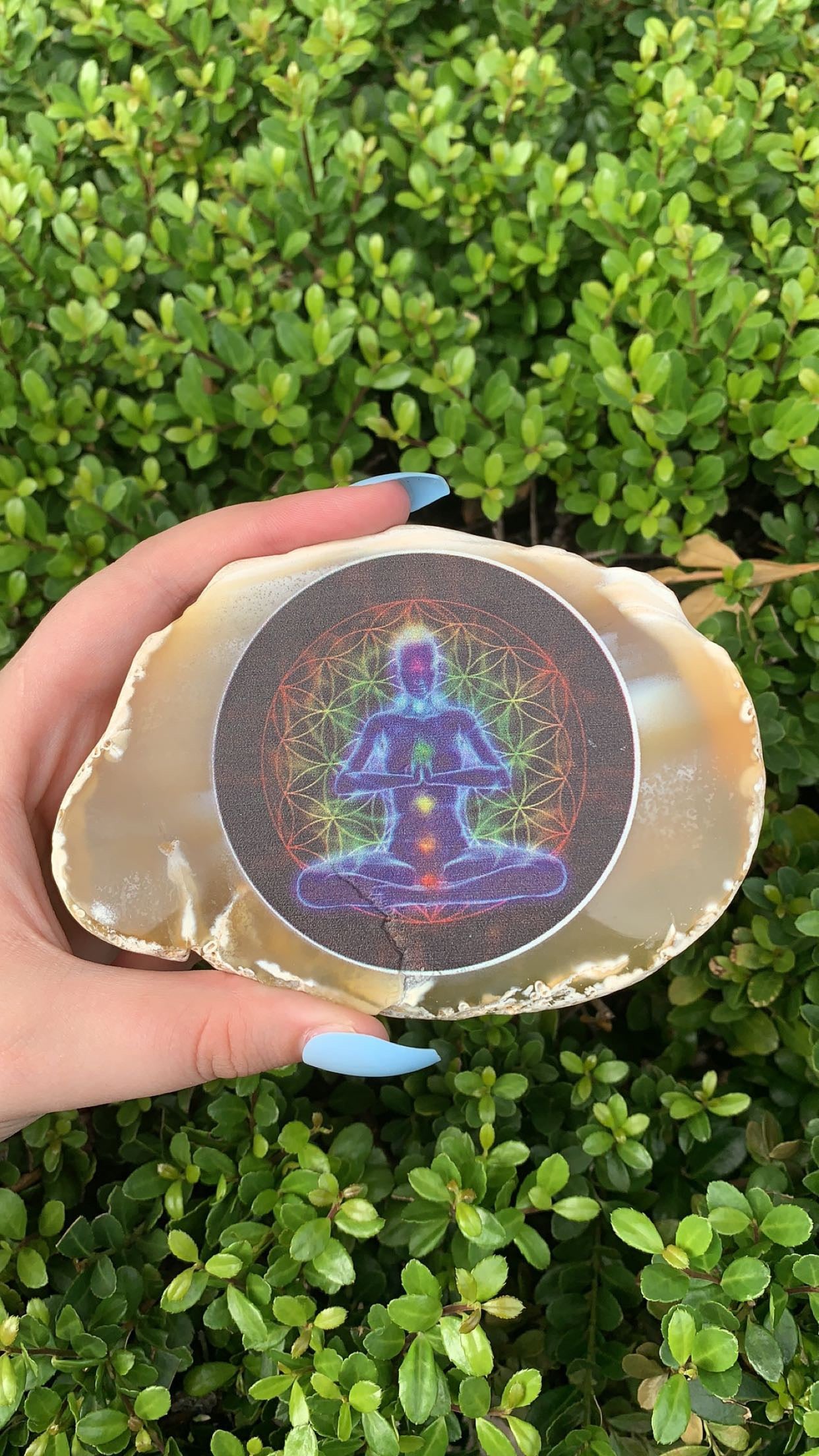 Large Agate Slab with Chakra Man Meditating Print