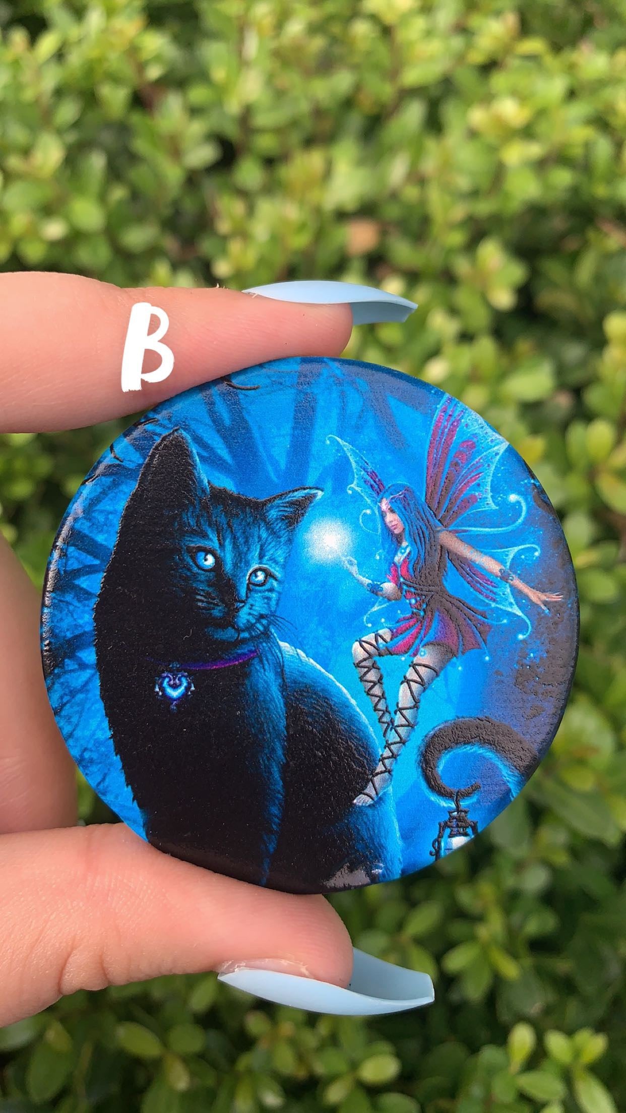 Small Agate Slab with A Black Cat and Fairy Print