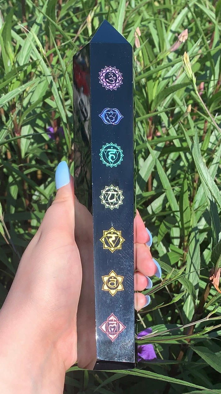 Large Obsidian Chakra Tower