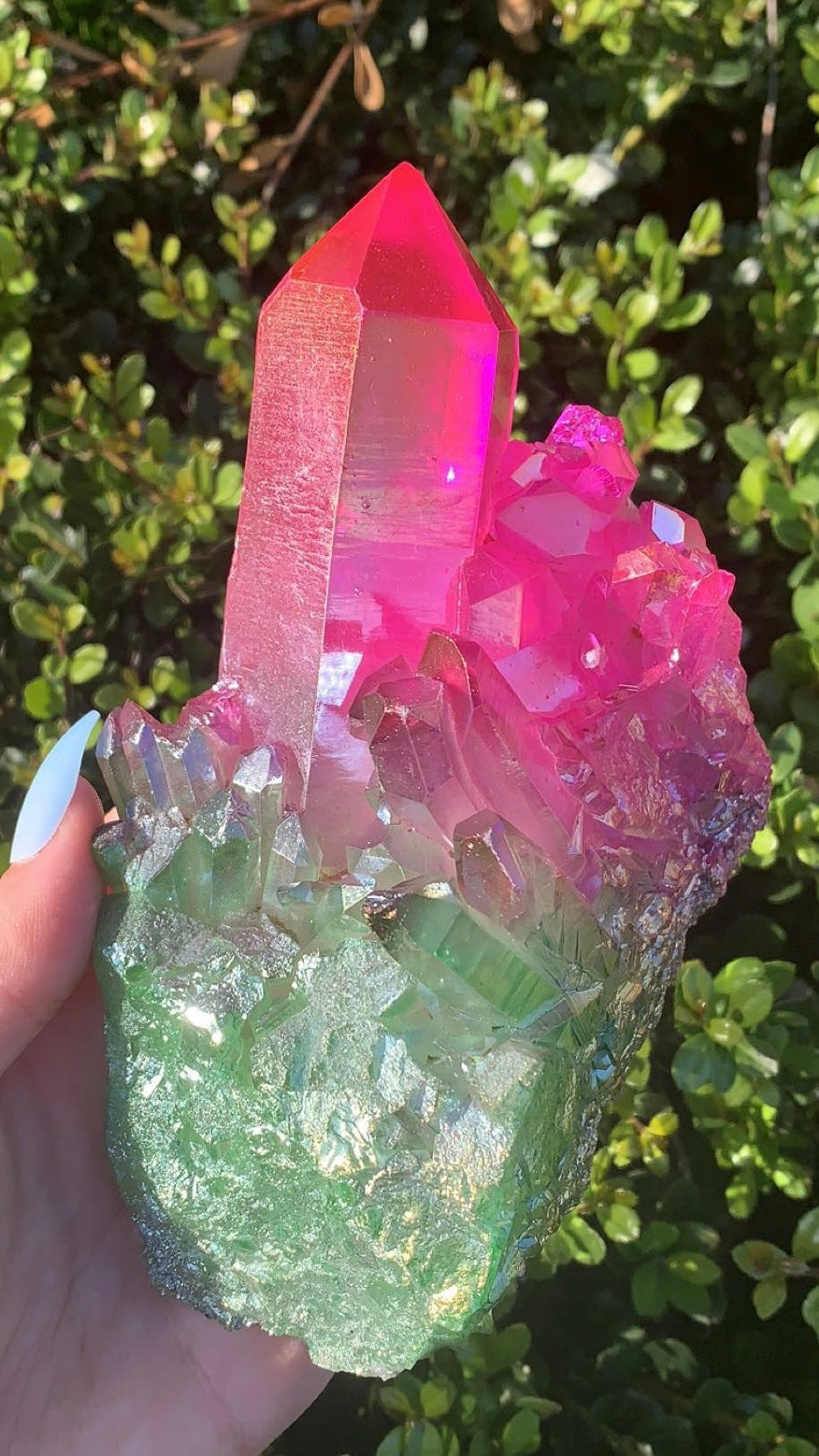 Green and Pink Aura Quartz Cluster