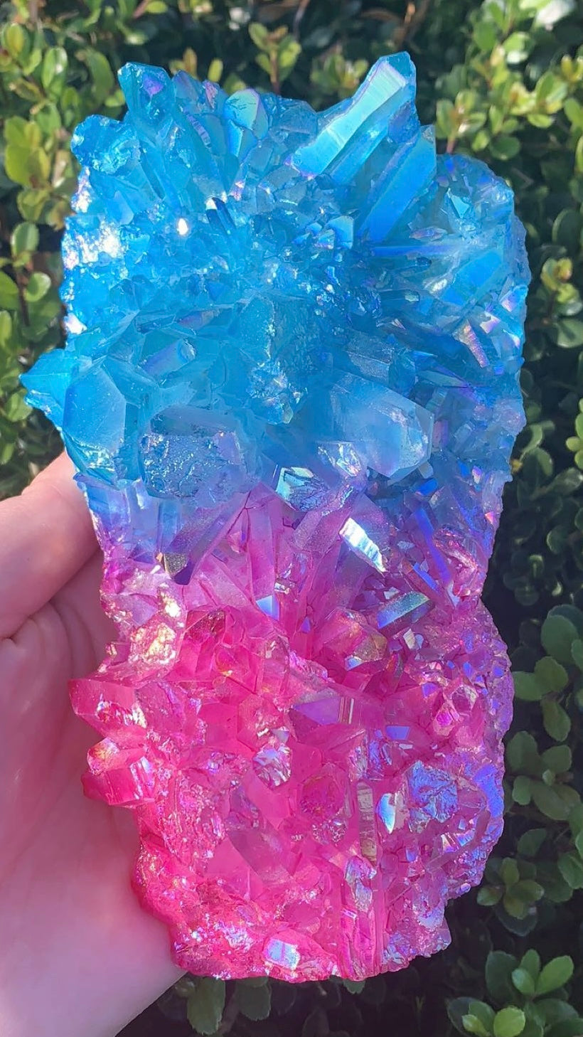 Blue and Pink Aura Quartz Cluster