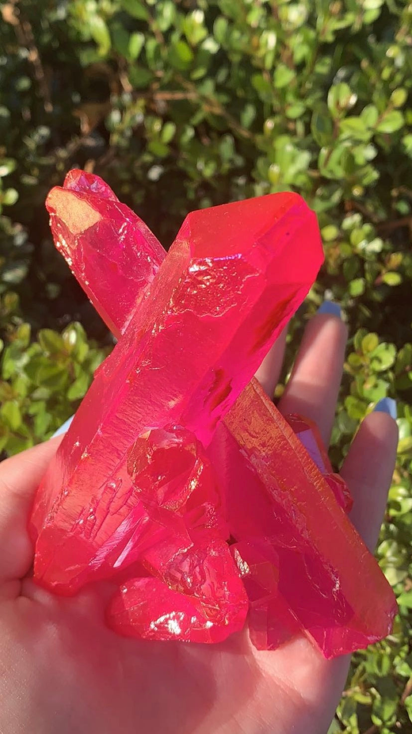 Pink Aura Quartz Cluster