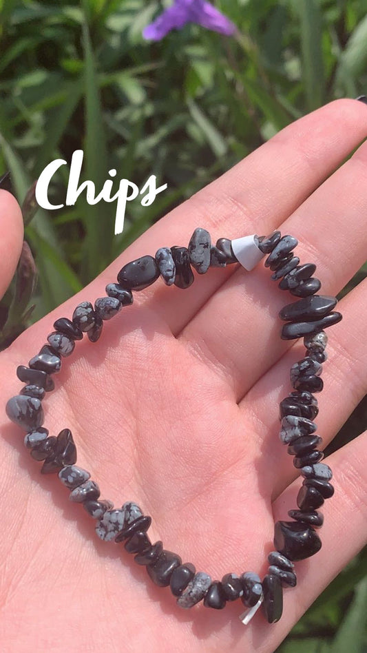 Snowflake Obsidian 6mm and Chips Bracelet
