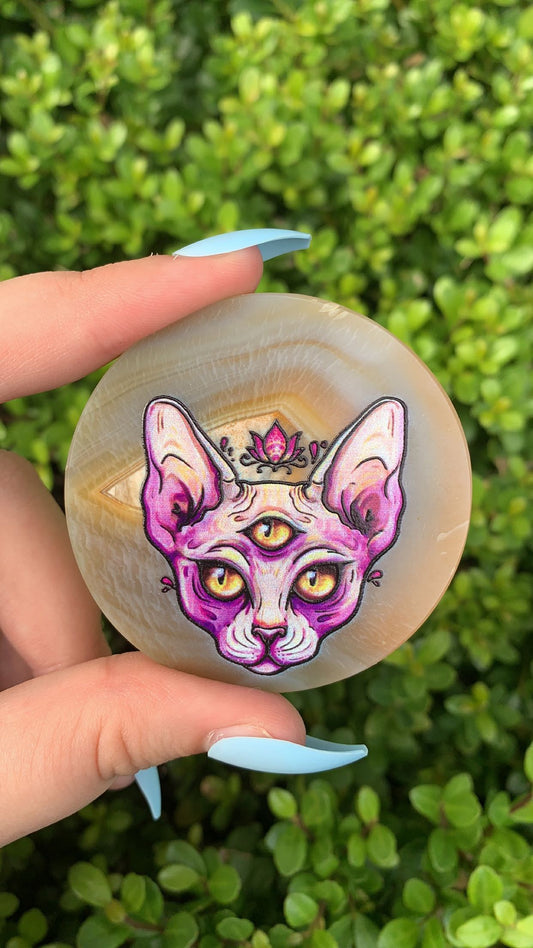 Small Agate Slab with Purple Cat Print