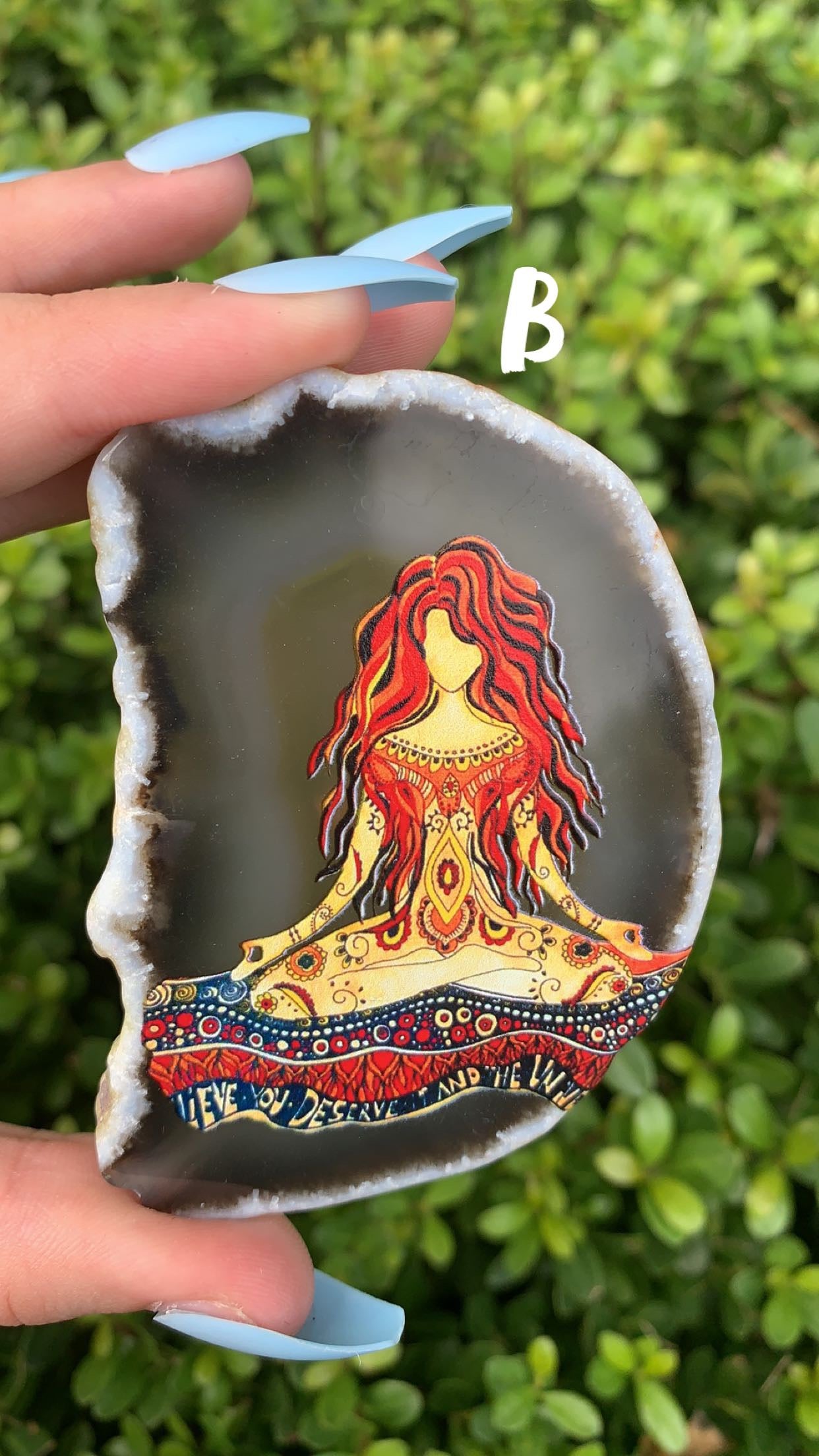 Agate Slab with Meditating Woman Print